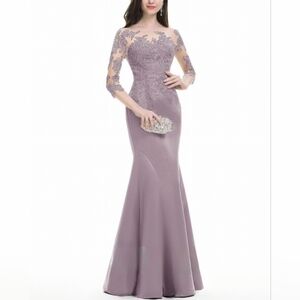 Mermaid Satin Evening Dress Scoop Neck Size 12